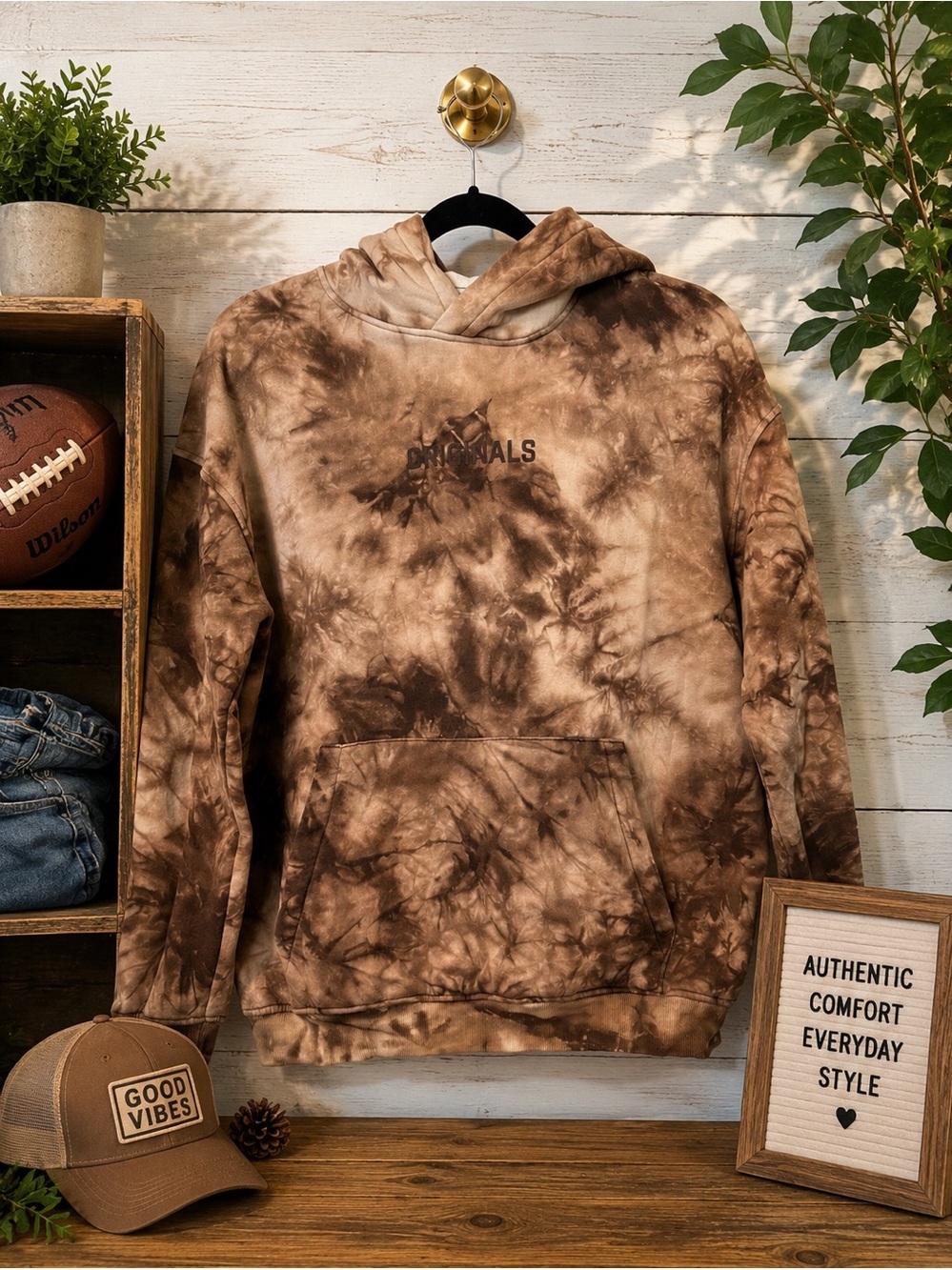 🤎 H&M Originals Tie-Dye Hoodie | US 20 | Brown Pullover Sweatshirt